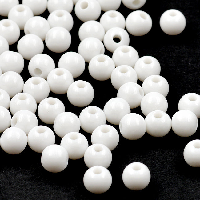 Runda akrylpärlor, vit, 6mm, 300st