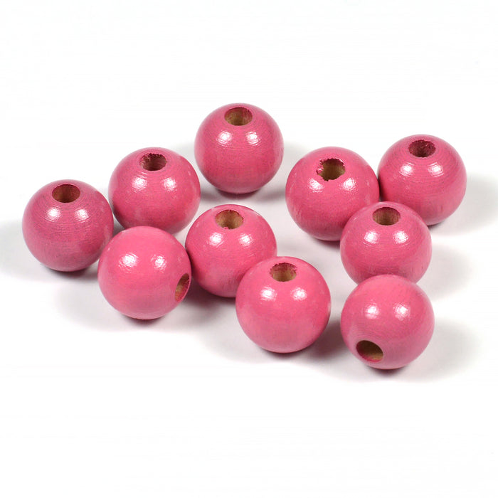 Träpärlor, 10mm, mörkrosa, 50st