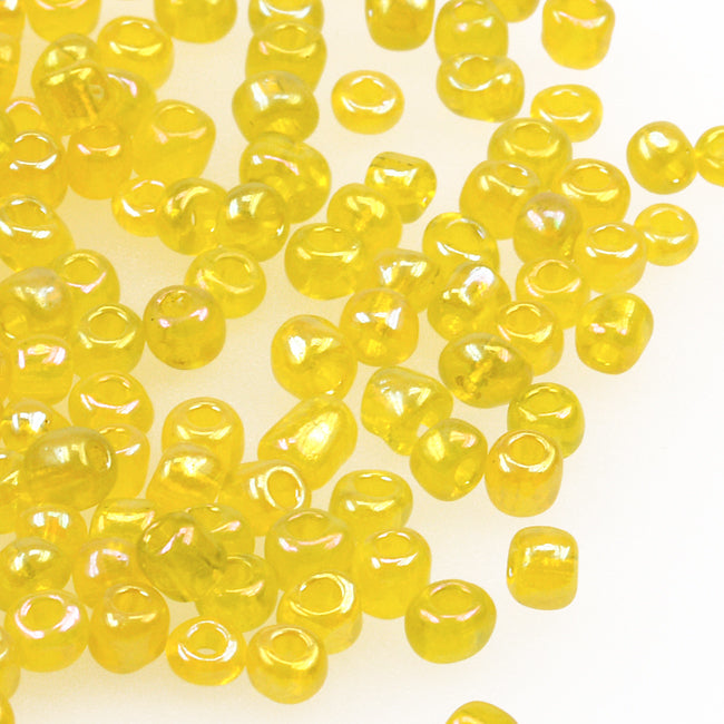 Seed Beads, 4mm, transparent-rainbow gul, 30g