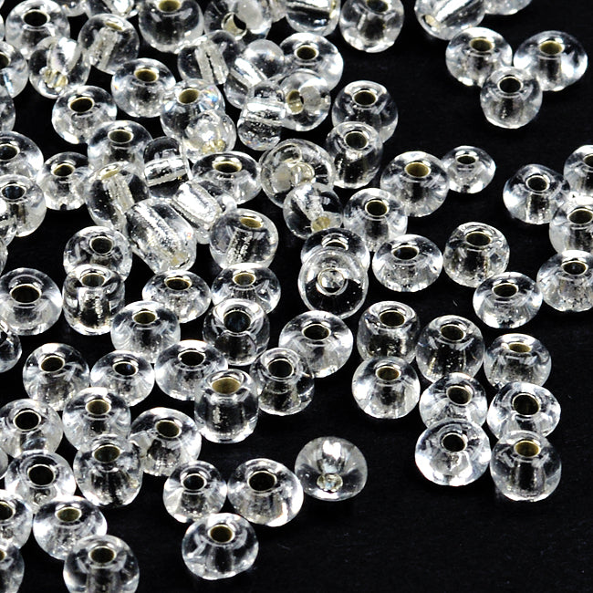 Seed Beads, 4mm, silverlined klar, 30g