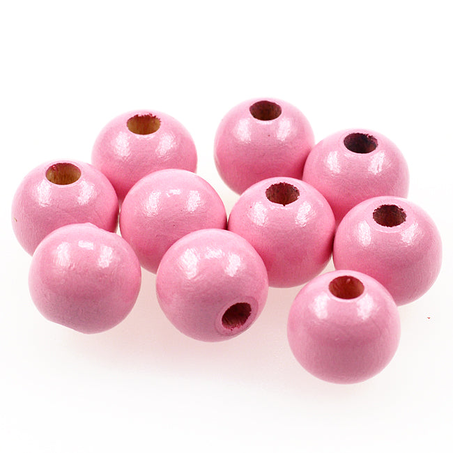 Träpärlor, 12mm, rosa, 35st
