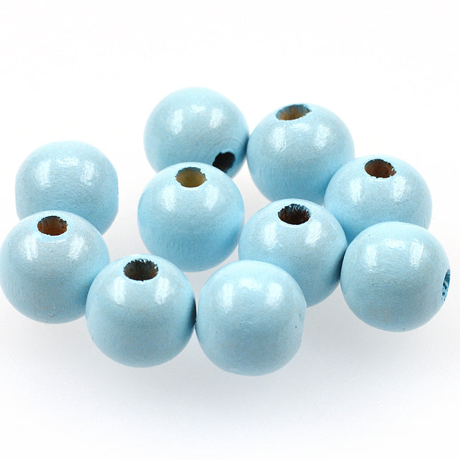 Träpärlor, 12mm, ljusblå, 35st