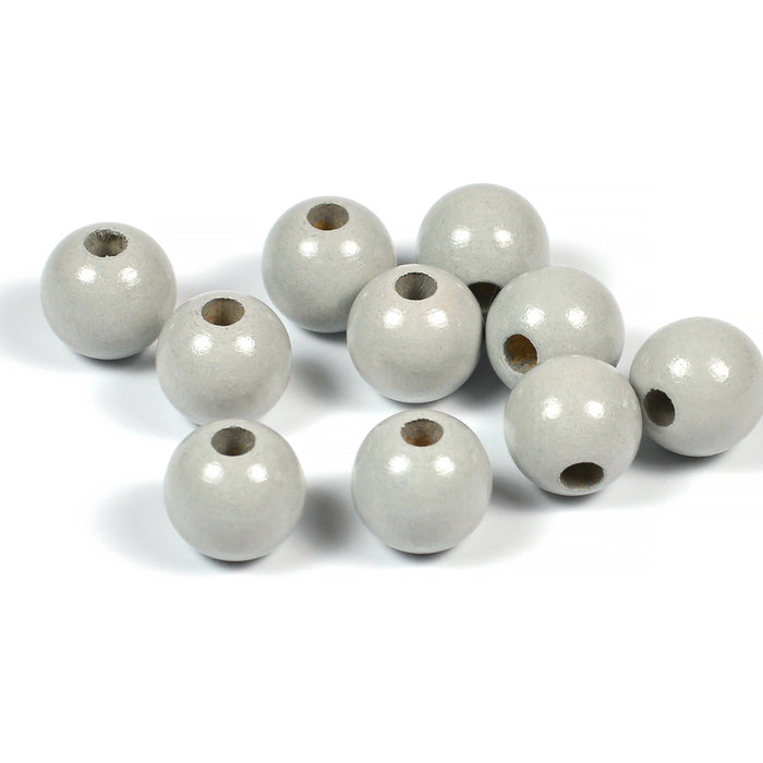Träpärlor, 10mm, ljusgrå, 50st