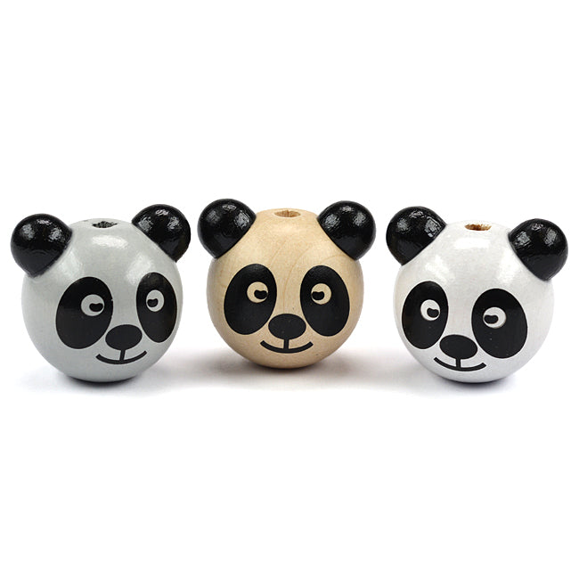 Rund motivpärla i trä, panda