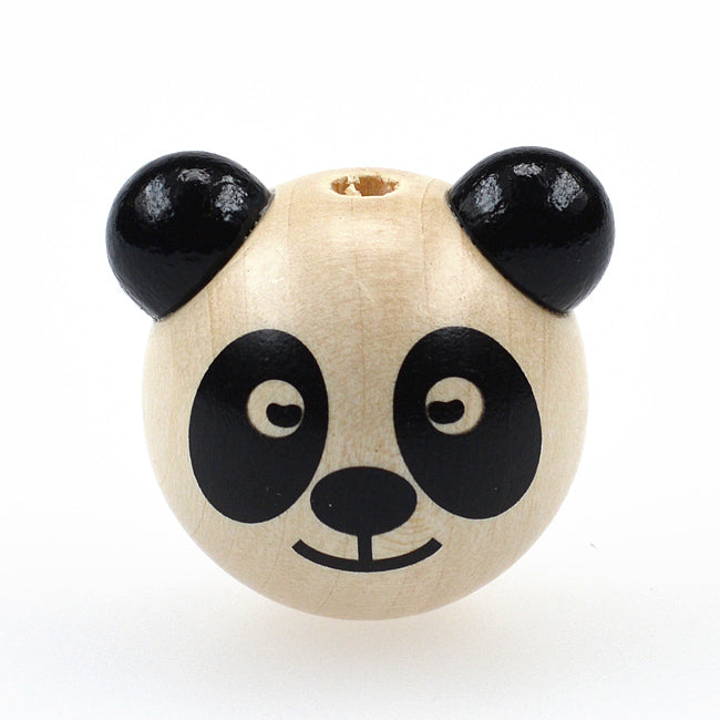 Rund motivpärla i trä, panda