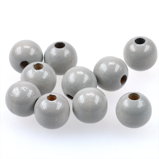 Träpärlor, 12mm, ljusgrå, 35st