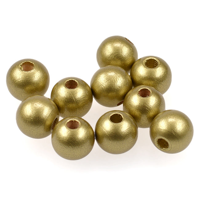 Träpärlor, 12mm, guld, 35st