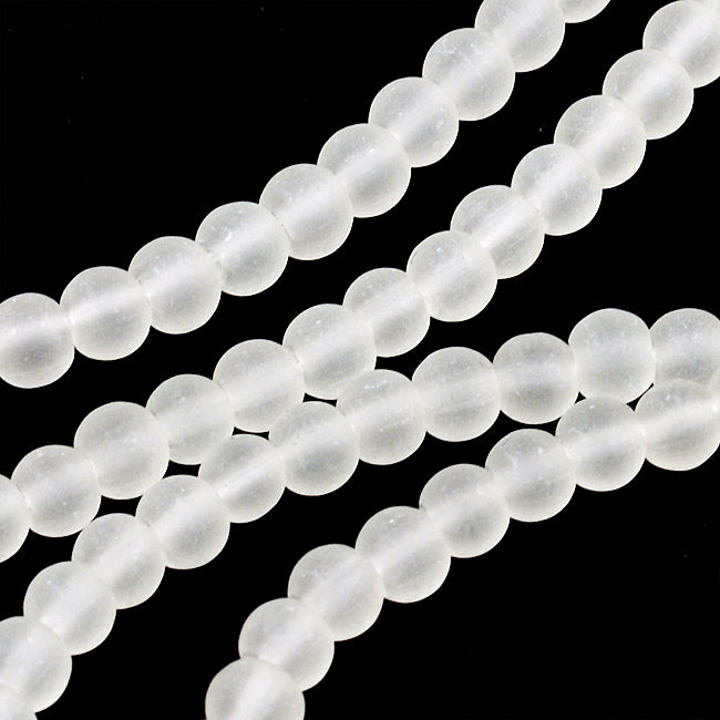 Frostade glaspärlor, vit, 4mm