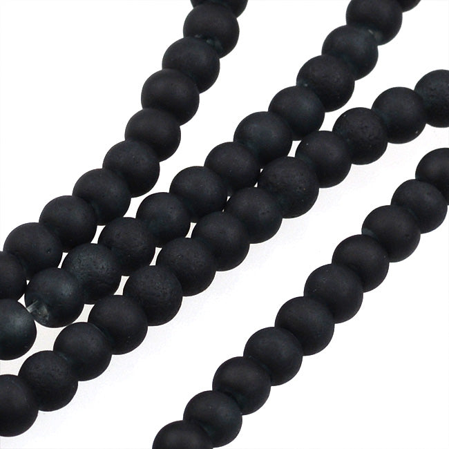 Frostade glaspärlor, svart, 4mm