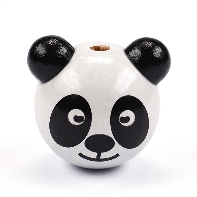 Rund motivpärla i trä, panda