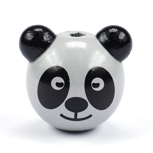 Rund motivpärla i trä, panda