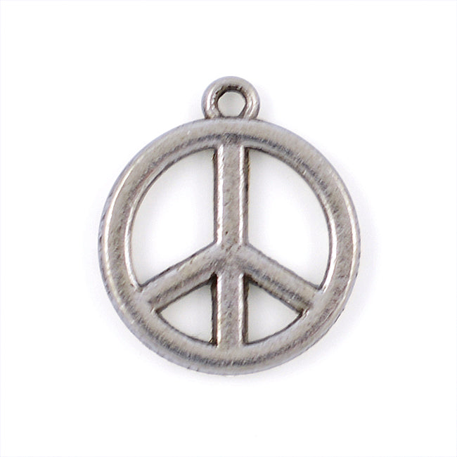 Berlock, peace-tecken, antiksilver, 18mm, 10st
