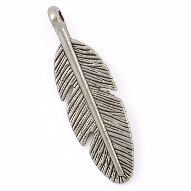 Berlock, fjäder, antiksilver, 9x24mm, 5st