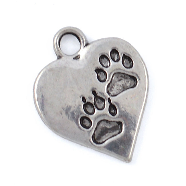 Berlock, hjärta "tassar", antiksilver, 14mm, 5st
