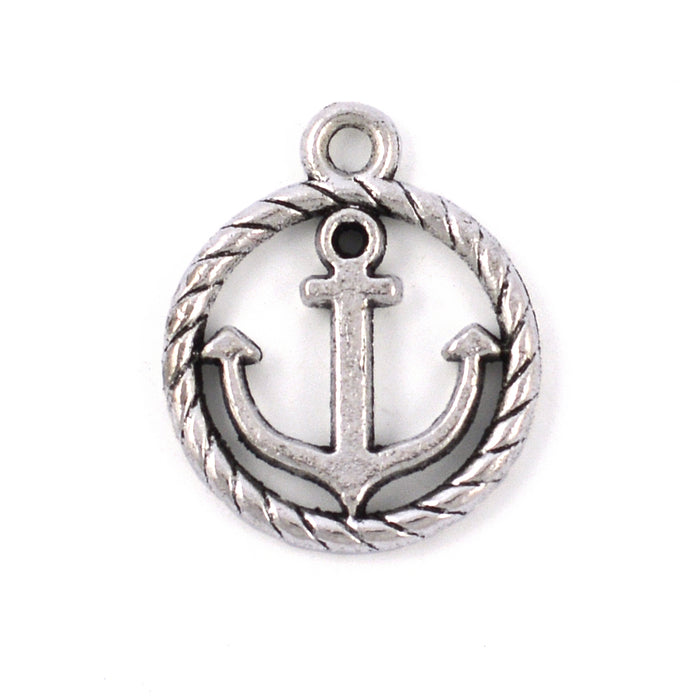 Berlock, ankare med rep, antiksilver, 16mm, 10st