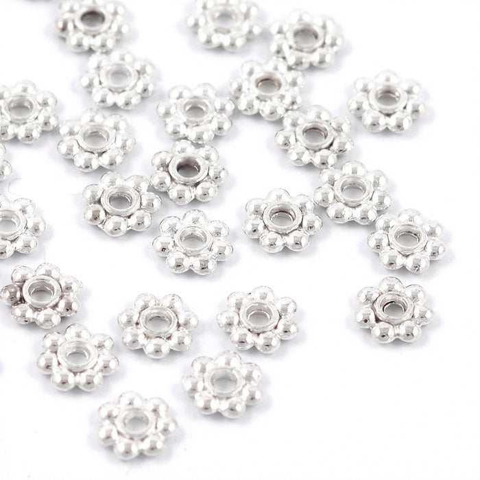 Mellandelar, daisy, silver, 6mm, 100st