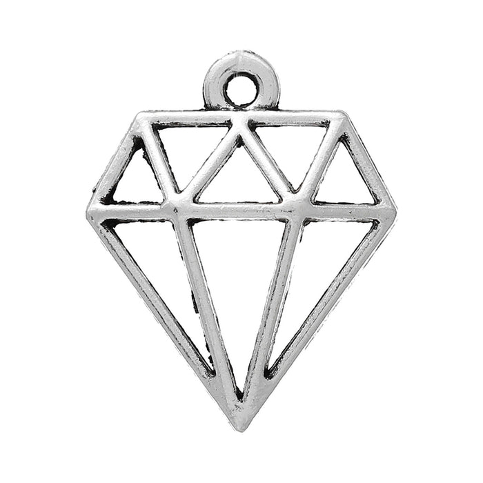Berlock, diamant, antiksilver, 16mm, 10st