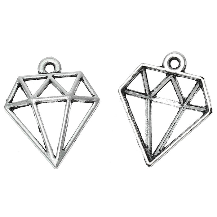 Berlock, diamant, antiksilver, 16mm, 10st