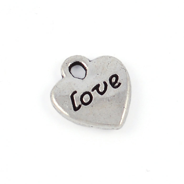Berlock hjärta "love", antiksilver, 10mm, 10st