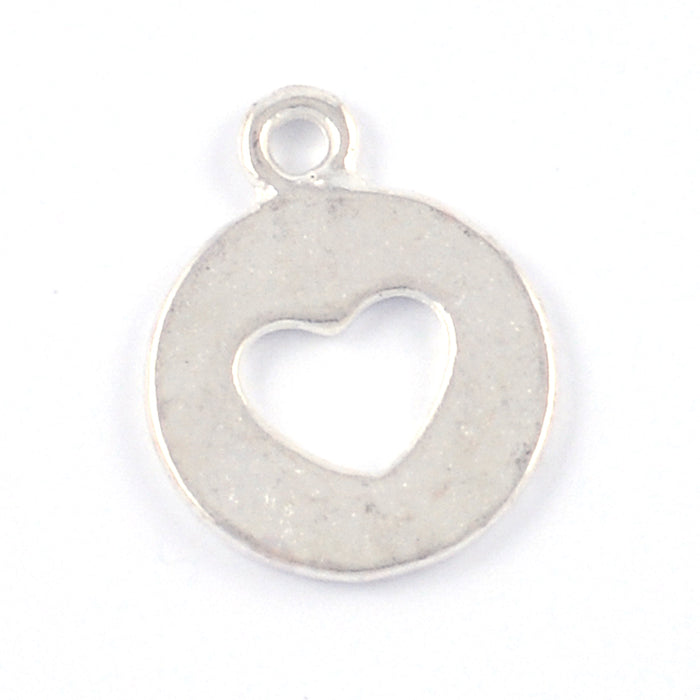 Rund berlock med utstansat hjärta, silver, 14mm, 10st