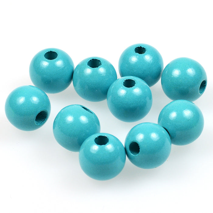 Träpärlor, 12mm, turkos, 35st