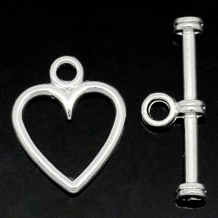 Togglelås hjärta, silver, 5st