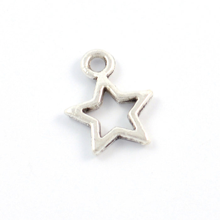 Berlock, stjärna kontur, antiksilver, 10mm, 20st