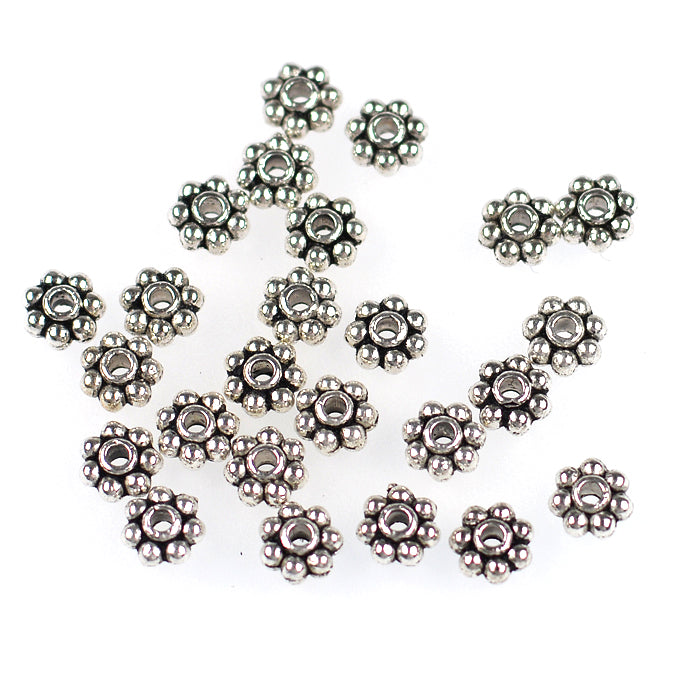 Mellandelar, daisy, antiksilver, 4,5mm, 100st