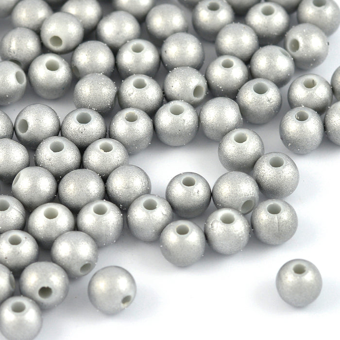 Mattglänsande akrylpärlor, silver, 6mm, 250st