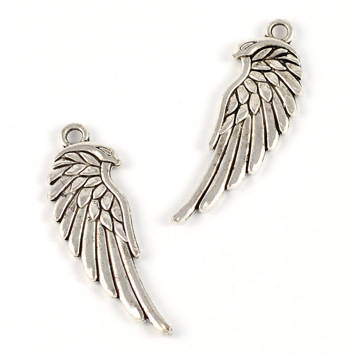 Berlock, vinge, antiksilver, 11x30mm, 10st