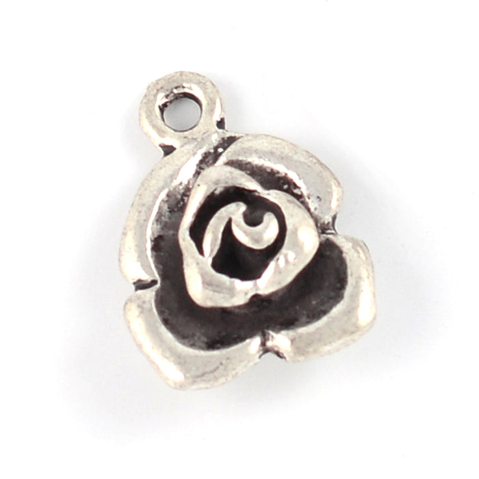 Berlock, ros, antiksilver, 12mm, 5st