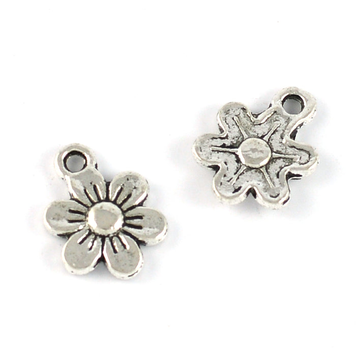 Berlock, blomma, antiksilver, 10mm, 10st