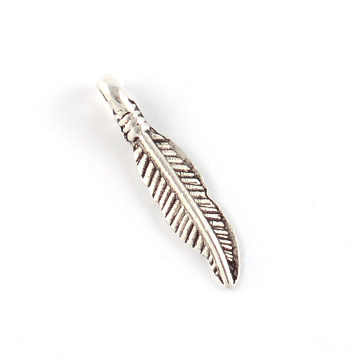 Berlock, fjäder, antiksilver, 4x19mm, 20st