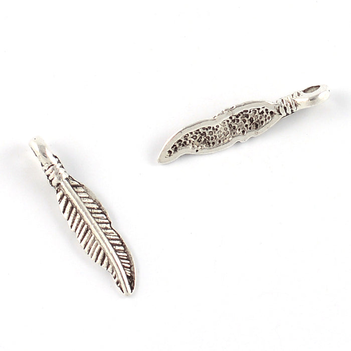 Berlock, fjäder, antiksilver, 4x19mm, 20st