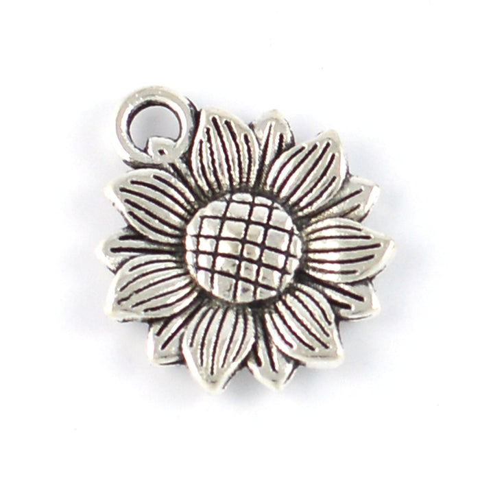 Berlock, solros, antiksilver, 15mm, 10st