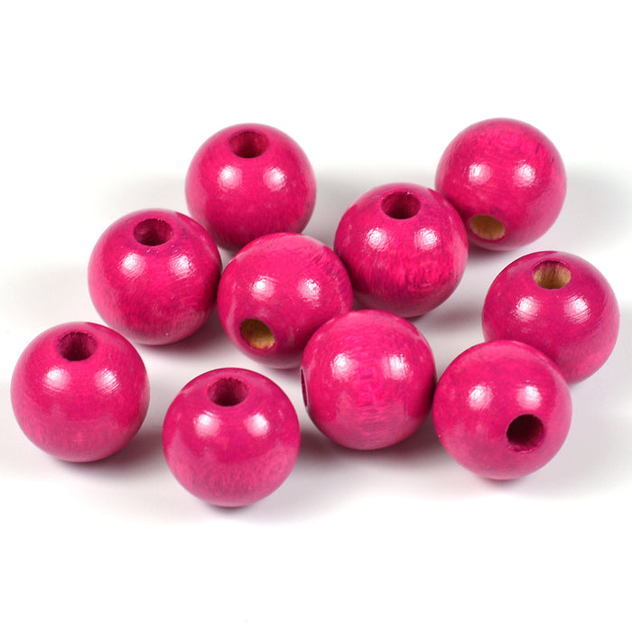 Träpärlor, 12mm, fuchsia, 35st