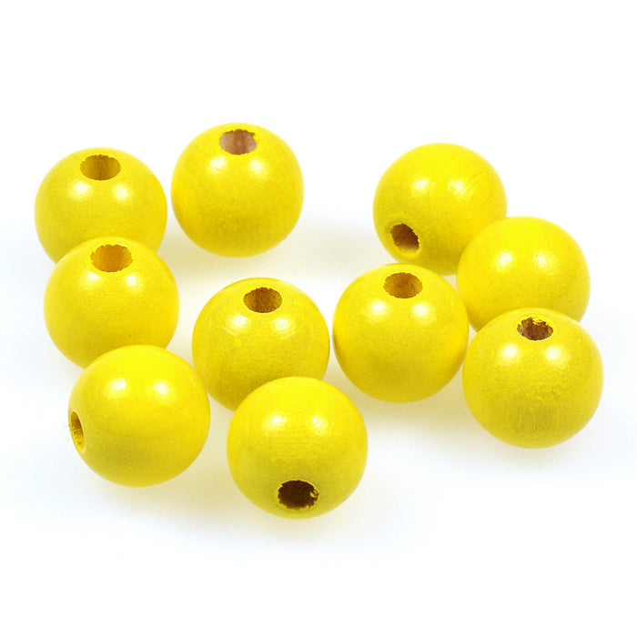 Träpärlor, 12mm, solgul, 35st