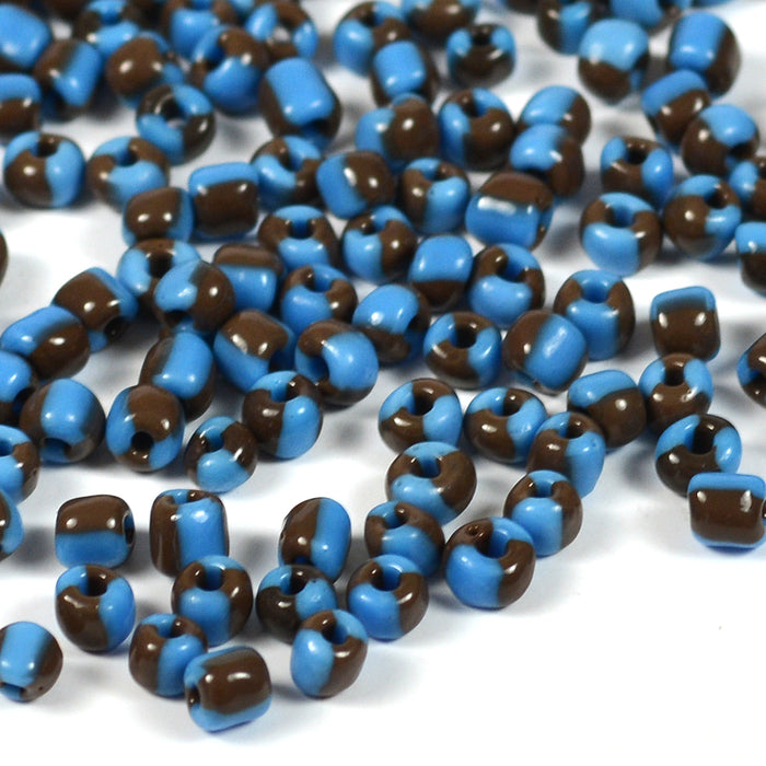 Seed Beads, 4mm, tvåfärgad kornblå-brun, 30g