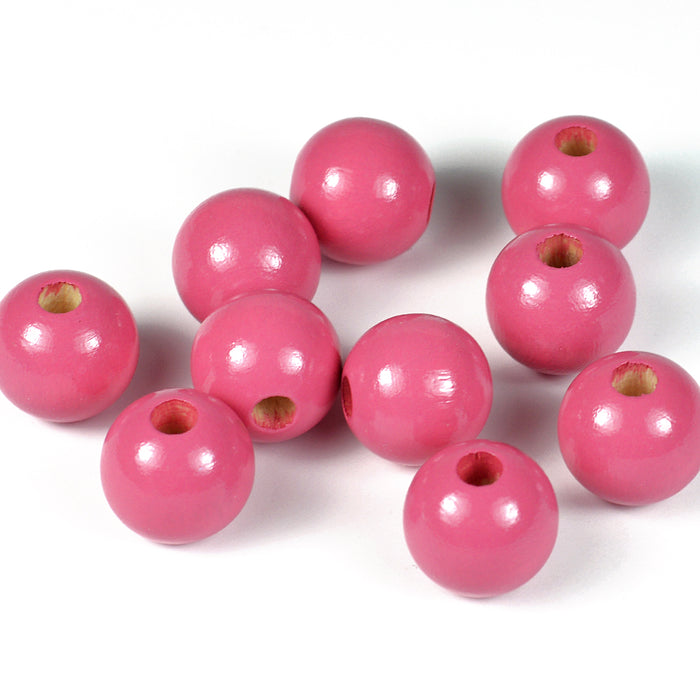 Träpärlor, 12mm, mörkrosa, 35st