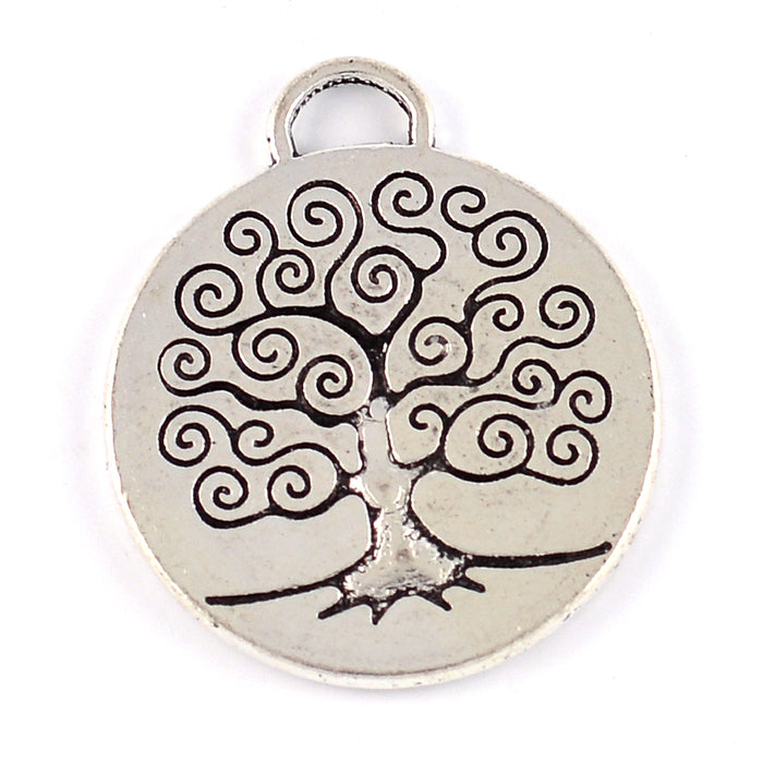 Rund berlock "livsträd", antiksilver, 23mm, 3st