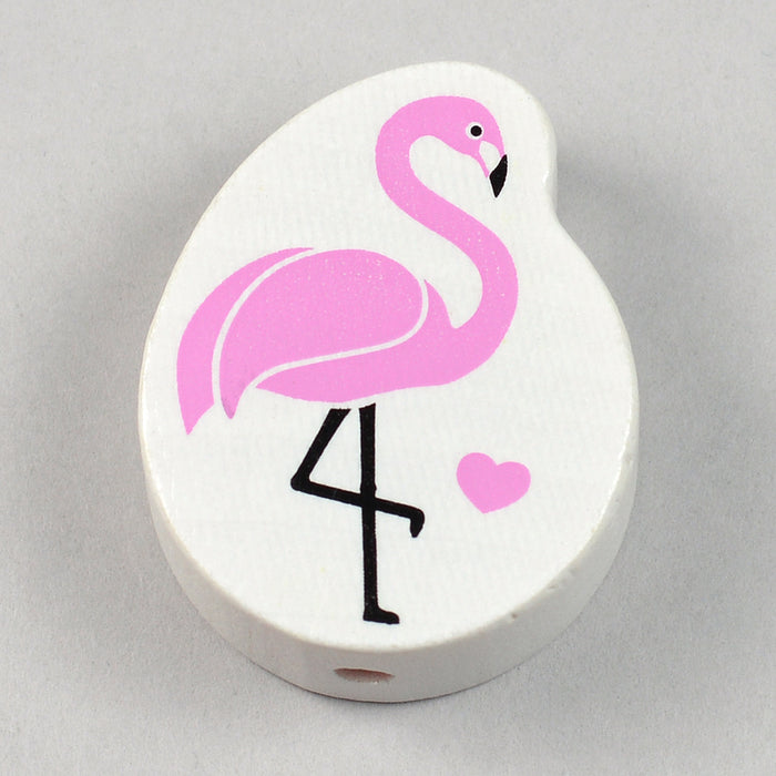 Motivpärla i trä, flamingo