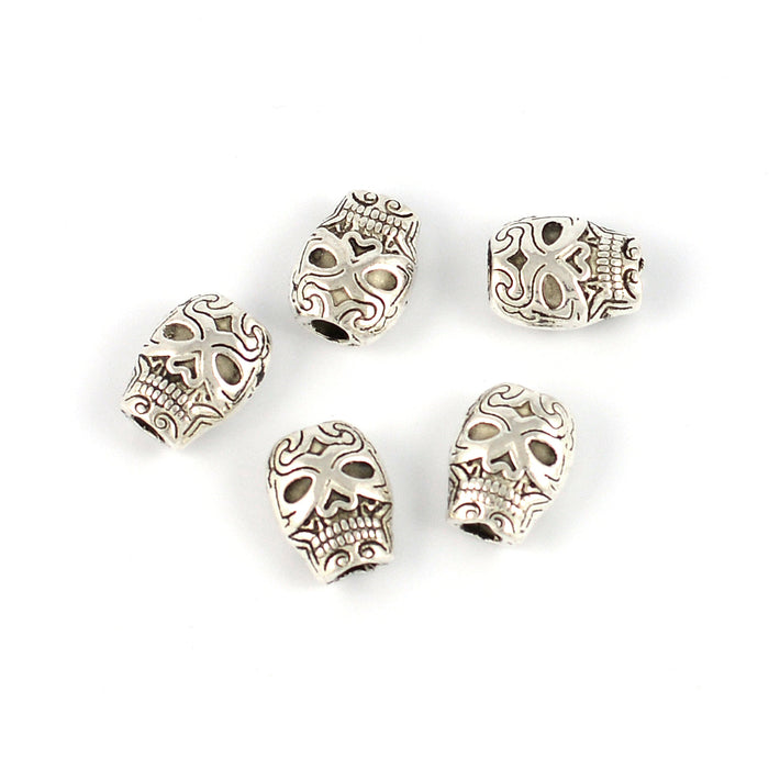 Metallpärlor, döskalle "inka", antiksilver, 8x10mm, 10st