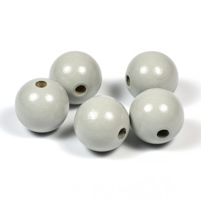 Träpärlor, 20mm, ljusgrå, 10st