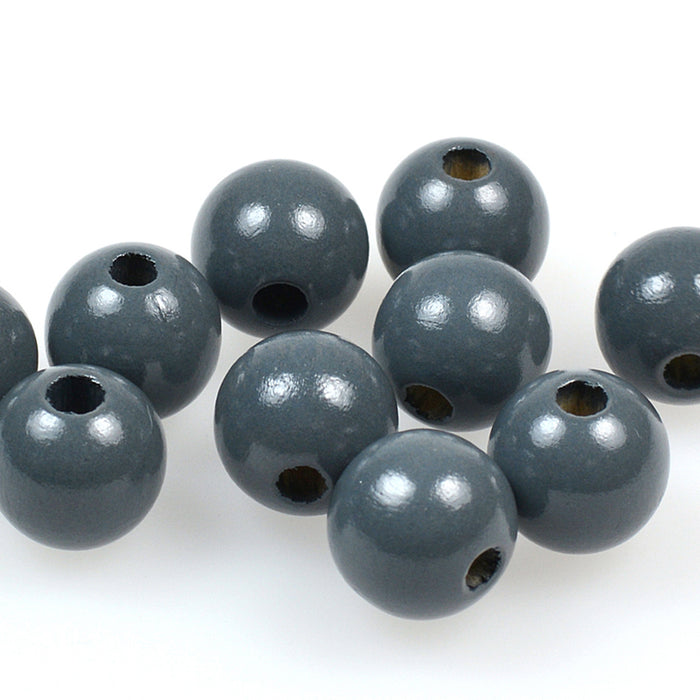 Träpärlor, 15mm, mörkgrå, 20st