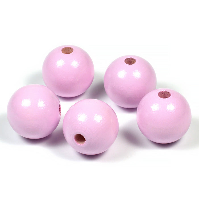Träpärlor, 20mm, ljusrosa, 10st
