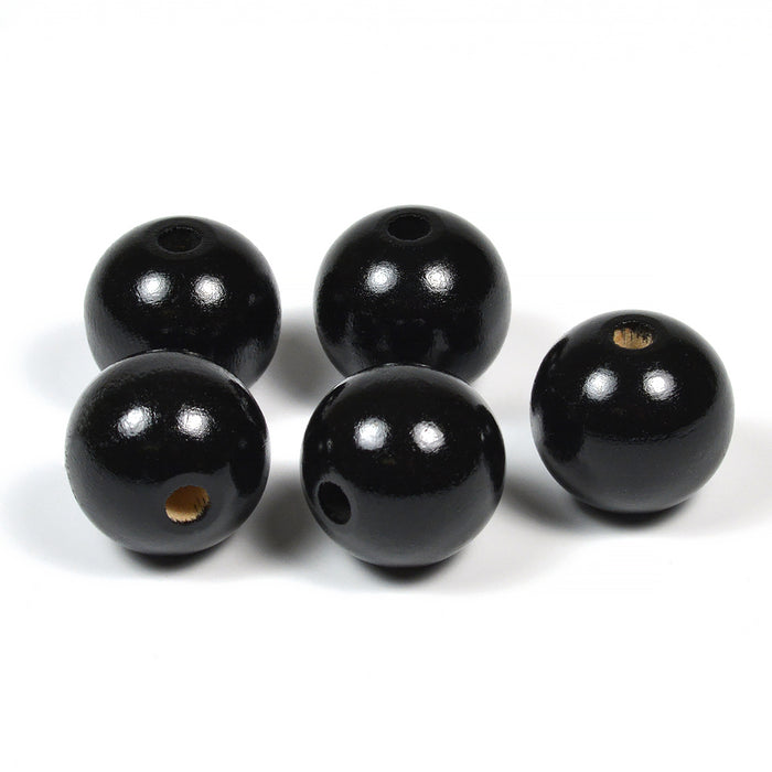 Träpärlor, 20mm, svart, 10st