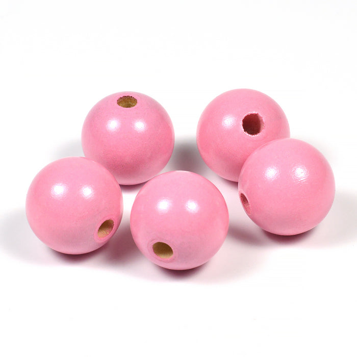 Träpärlor, 20mm, rosa, 10st