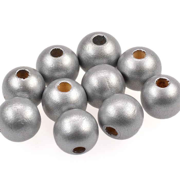 Träpärlor, 15mm, silver, 20st
