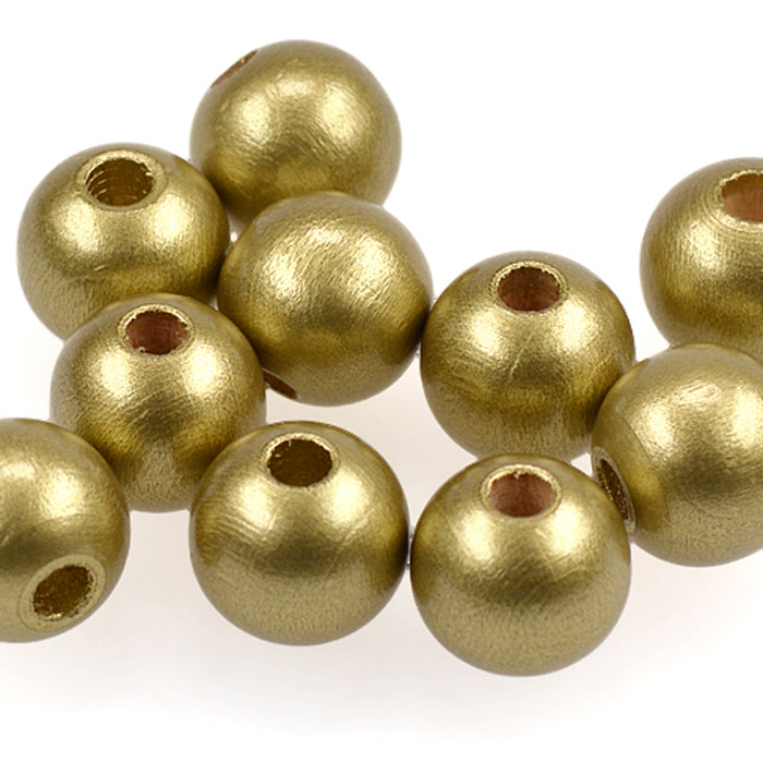 Träpärlor, 15mm, guld, 20st