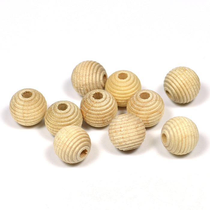 Räfflade träpärlor, 10mm, obehandlad, 35st